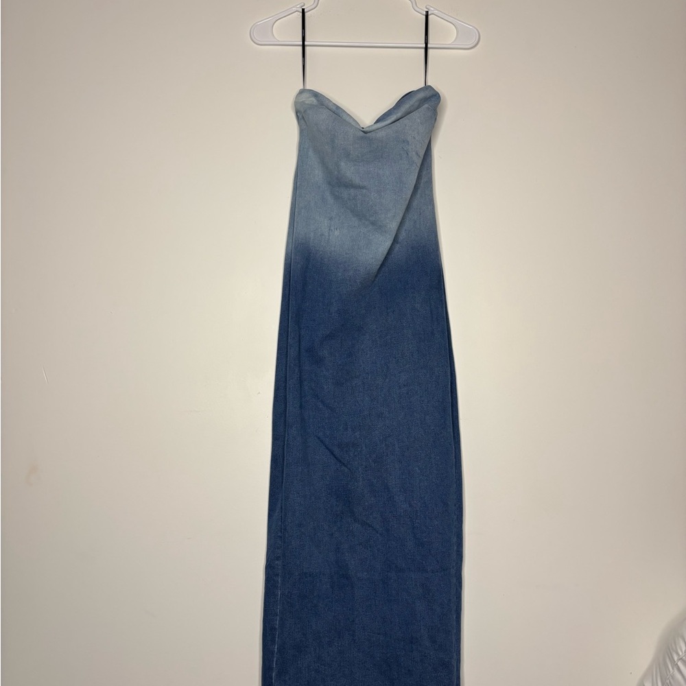 Elegant Blue Jean Gradient Strapless Dress